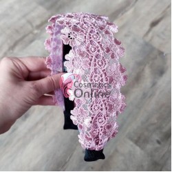 Bentita deosebita pentru par din Dantela lata BTP088CC - Roz